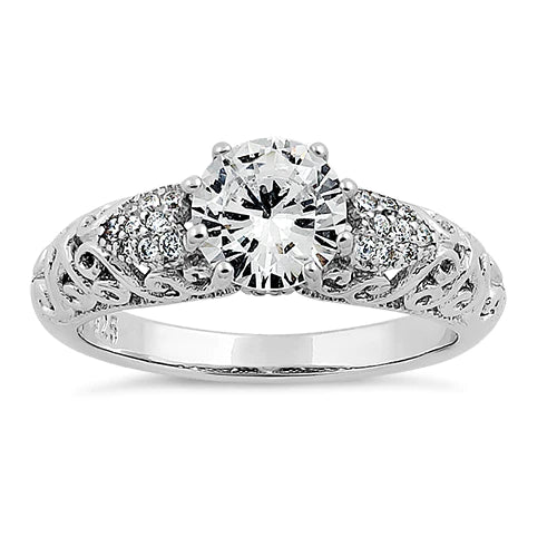 JB:SEZ6183 Sterling Silver Majestic Filigree Round Cut CZ Engagement Ring