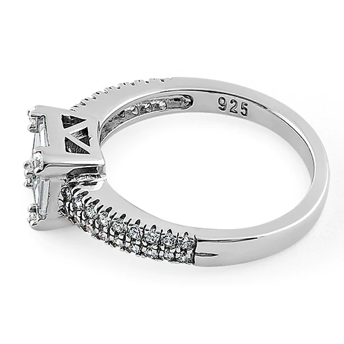 JB:DRZ6169 Sterling Silver Baguette Straight & Round Cut Clear CZ Engagement Ring It