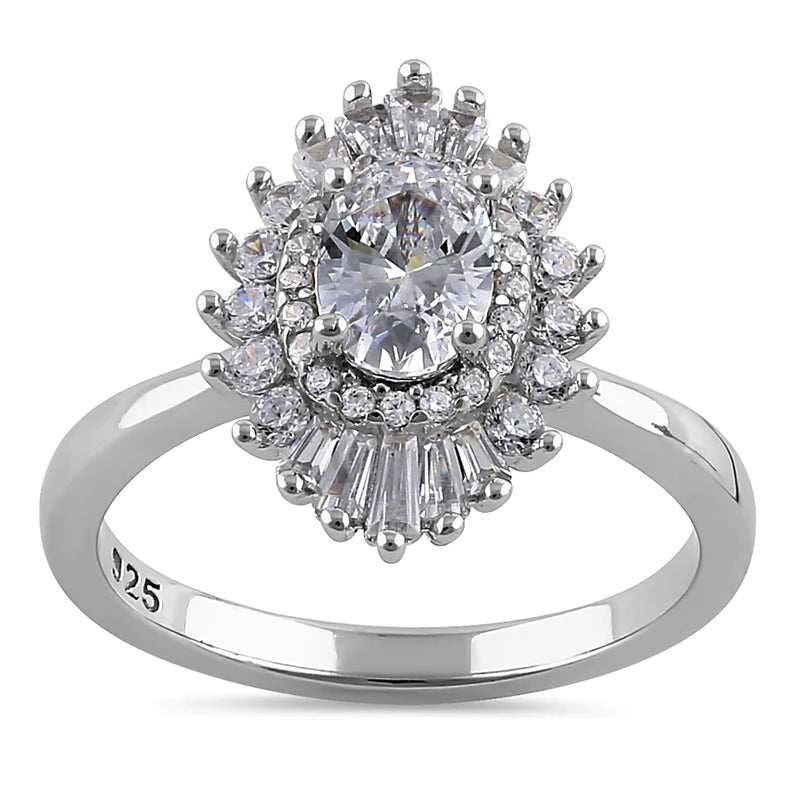 JB:SRZ6375 Sterling Silver Vintage Oval Halo Clear CZ Engagement Ring