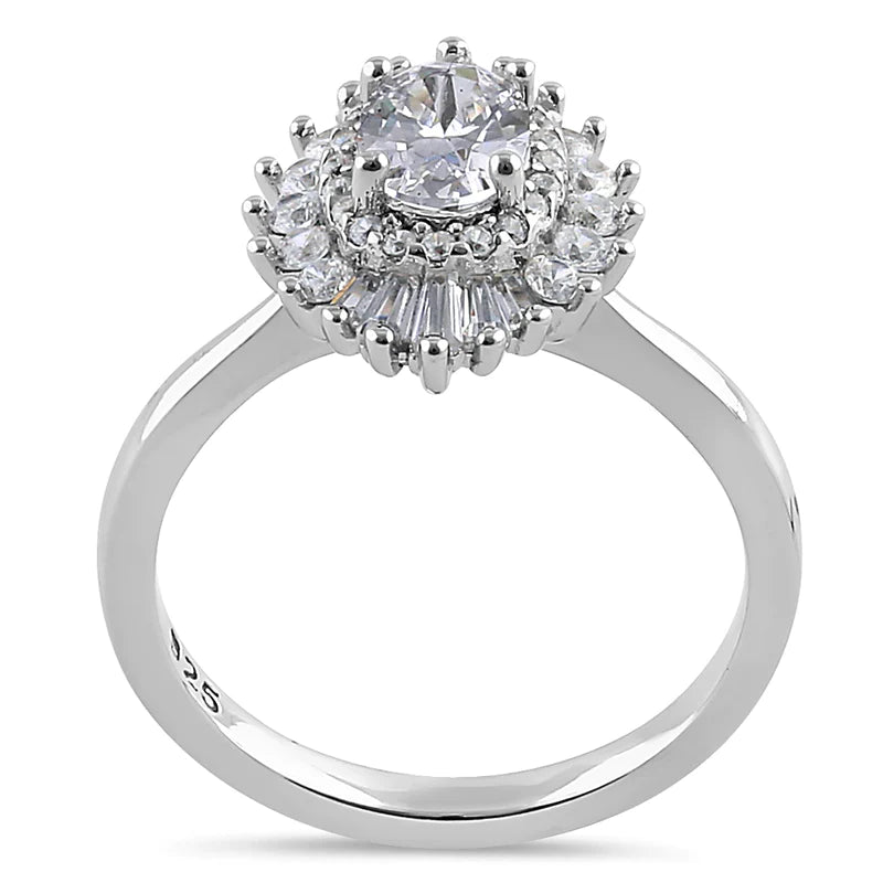JB:SRZ6375 Sterling Silver Vintage Oval Halo Clear CZ Engagement Ring