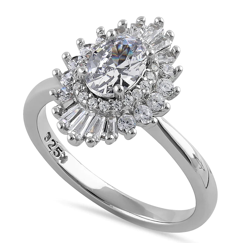 JB:SRZ6375 Sterling Silver Vintage Oval Halo Clear CZ Engagement Ring