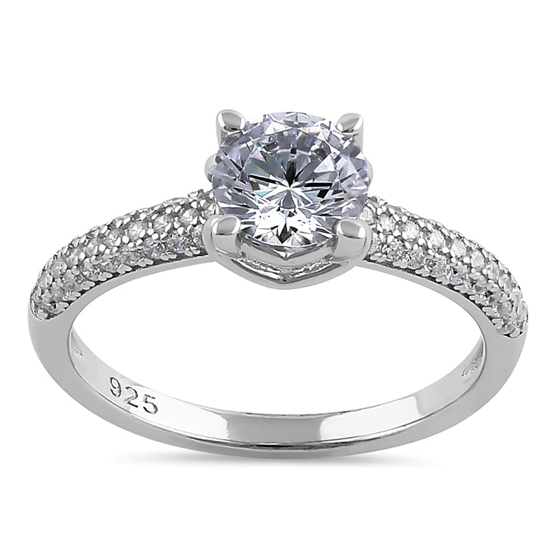 JB:SRZ6383 Sterling Silver Elegant Raised Round Cut Clear CZ Engagement Ring