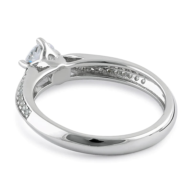 JB:SRZ6388 Sterling Silver Petite Pave Round Cut Clear CZ Engagement Ring