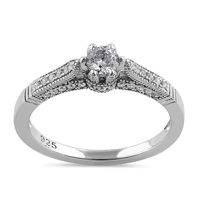 JB:DRZ6392 Sterling Silver Cathedral Round CZ Engagement Ring