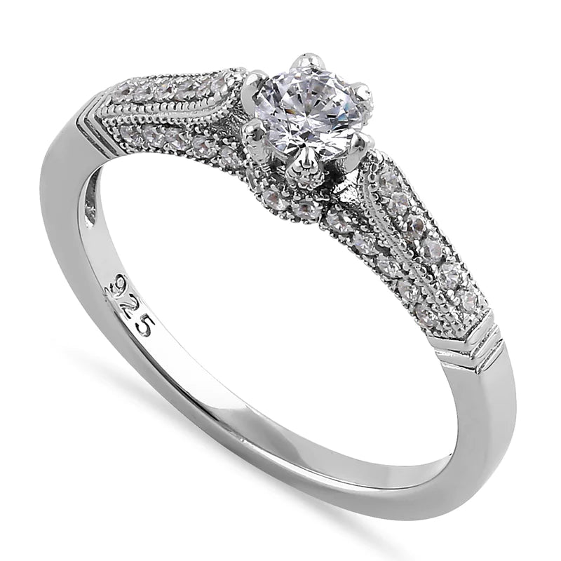 JB:DRZ6392 Sterling Silver Cathedral Round CZ Engagement Ring