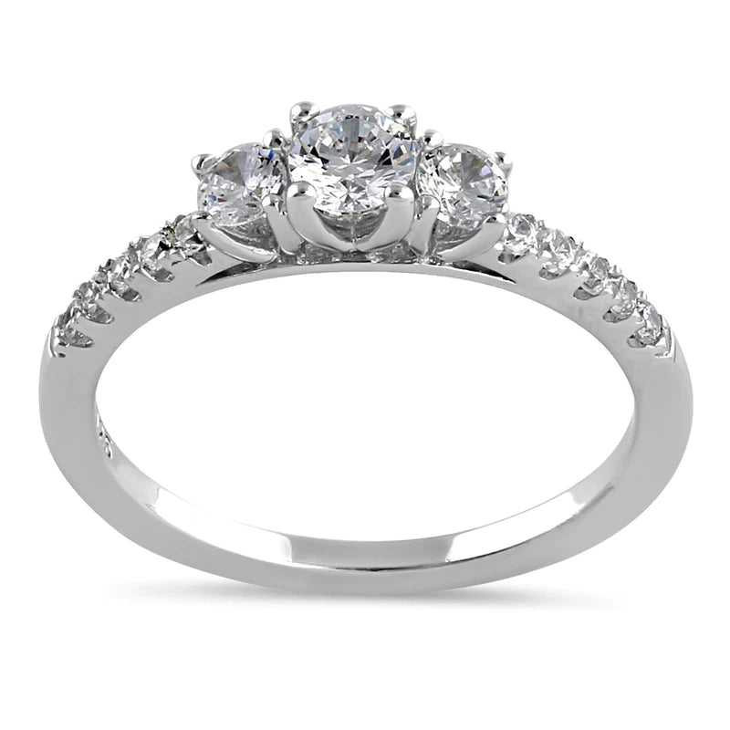 JB:SRZ6433 Sterling Silver Dainty Round Trio Cut Clear CZ Engagement Ring