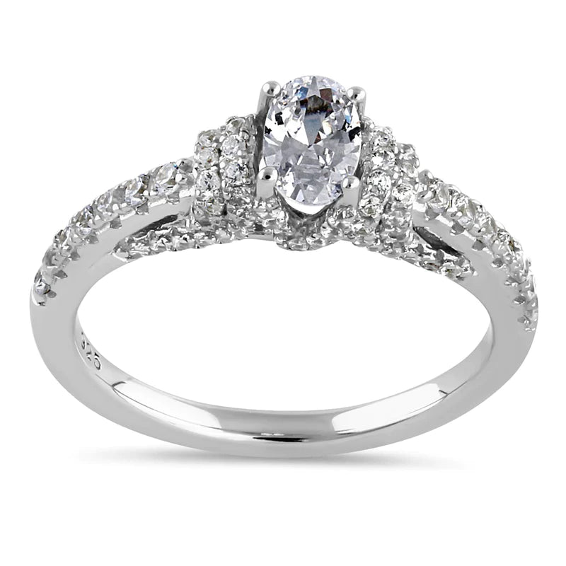 JB:srz440 Sterling Silver Victorian Oval and Round Cut Clear CZ Engagement Ring