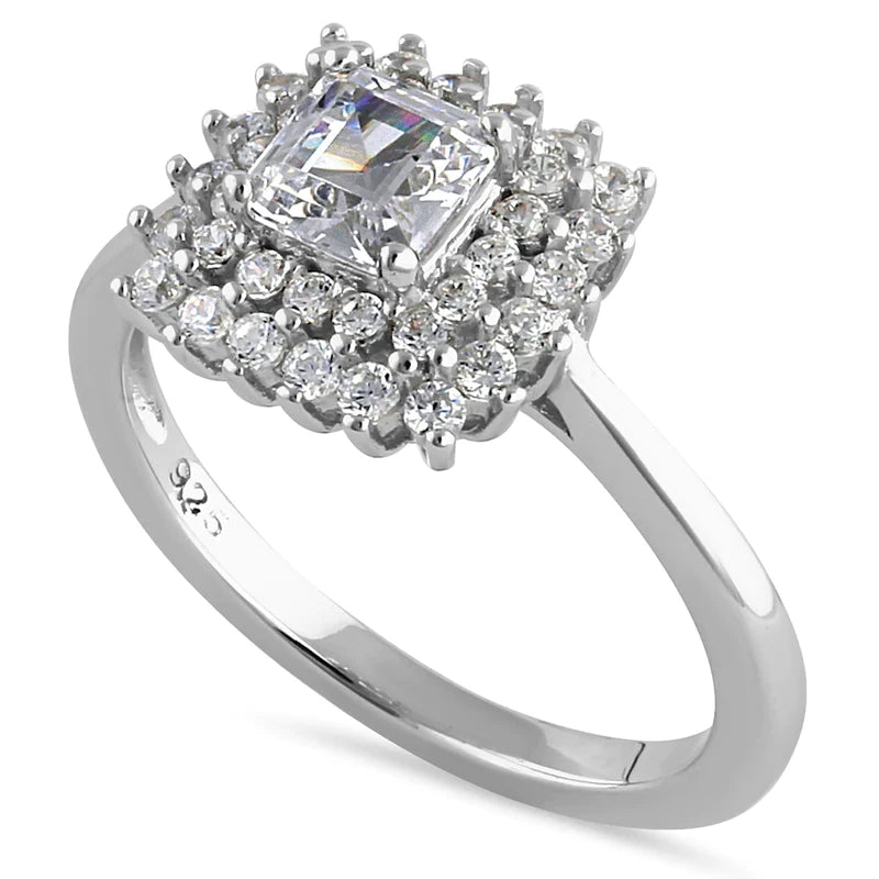 JB:SRZ6444 All products Sterling Silver Halo Cluster Square a...