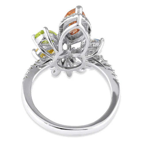 JB:SRZ6749 Sterling Silver Champagne Yellow and Apple Green CZ Ring