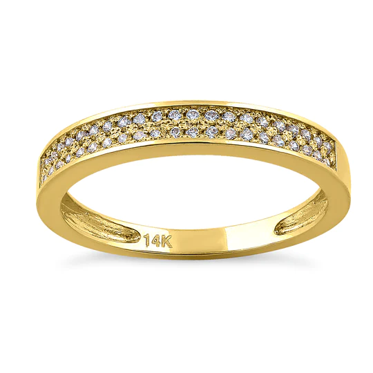 JB:ORZ078 Solid 14K Yellow Gold Double Row CZ Ring