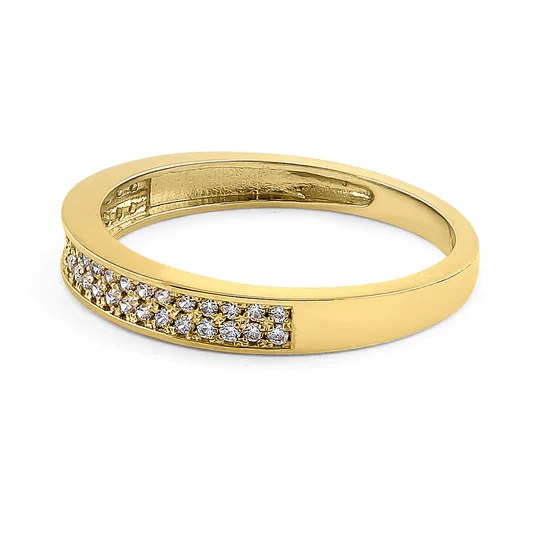 JB:ORZ078 Solid 14K Yellow Gold Double Row CZ Ring