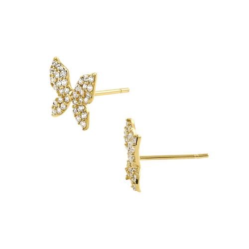 JB:OEZ308 Solid 14K Yellow Gold Butterfly CZ Earrings