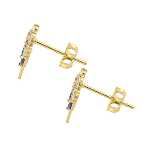 JB:OEZ329 Solid 14K Yellow Gold Growing Flower CZ Earrings
