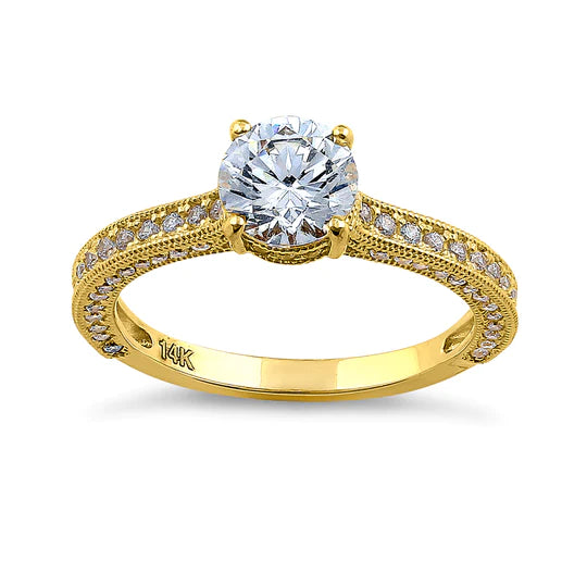 JB:ORZ152 Solid 14K Yellow Gold Classic Round CZ Engagement Ring