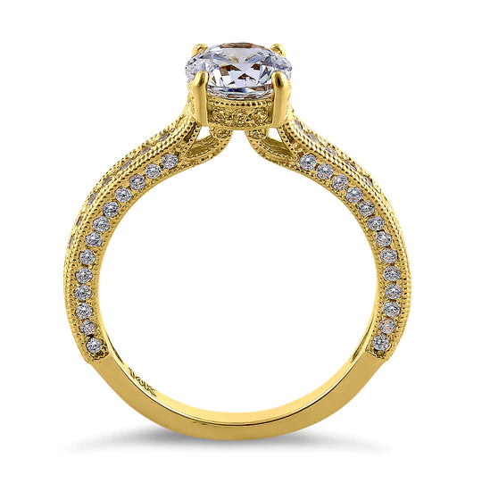 JB:ORZ152 Solid 14K Yellow Gold Classic Round CZ Engagement Ring