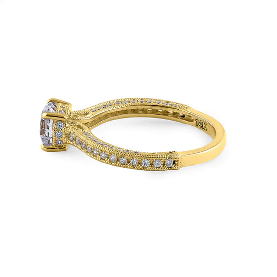 JB:ORZ152 Solid 14K Yellow Gold Classic Round CZ Engagement Ring