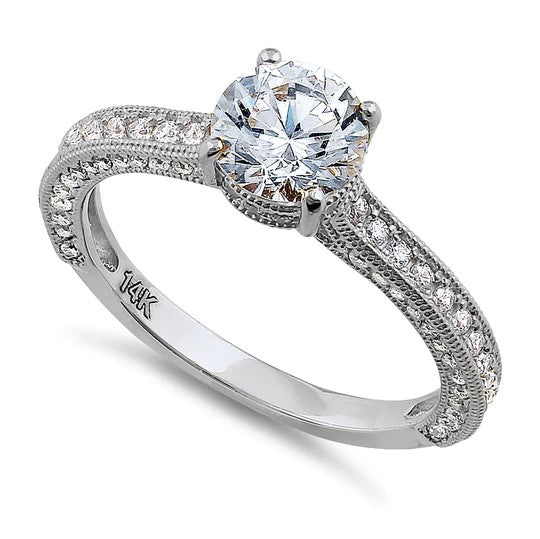 JB:ORZ153 Solid 14K White Gold Classic Round CZ Engagement Ring