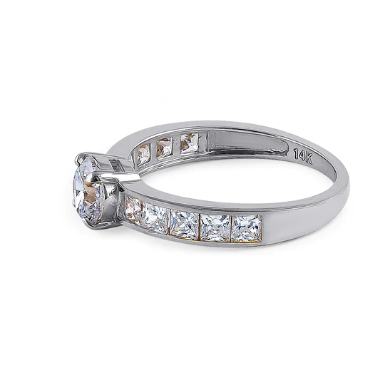 JB:ORZ137 Solid 14K White Gold Round & Princess Cut CZ Engagement Ring