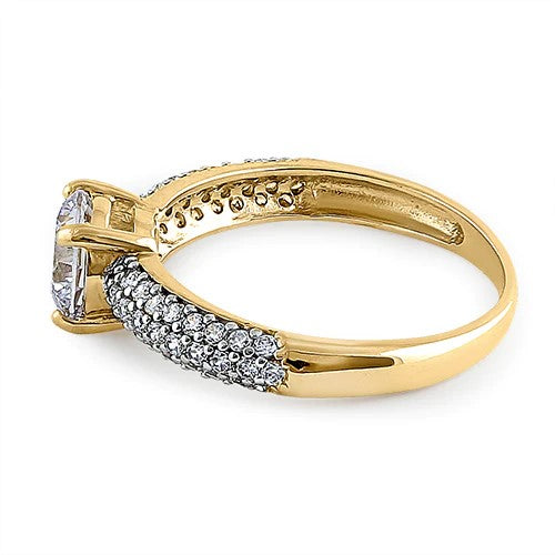 JB:ORZ061 Solid 14K Yellow Gold Noble Round Clear CZ Engagement Ring