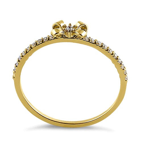 JB:0RZ069 Solid 14K Yellow Gold Bow Ribbon Round CZ Ring