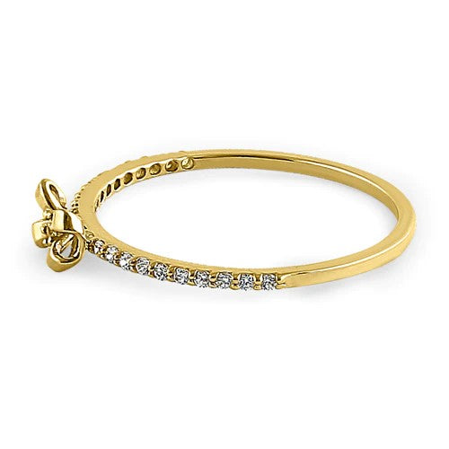 JB:0RZ069 Solid 14K Yellow Gold Bow Ribbon Round CZ Ring