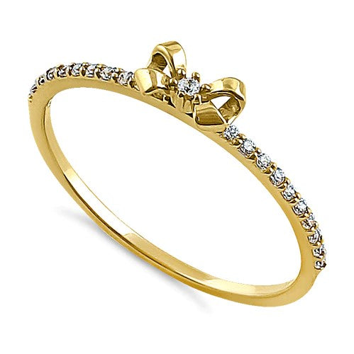 JB:0RZ069 Solid 14K Yellow Gold Bow Ribbon Round CZ Ring