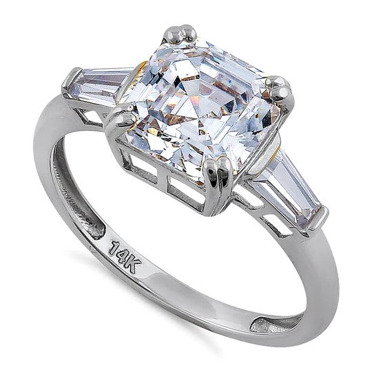 JB:ORZ145 Solid 14K White Gold Radiant Cut CZ Engagement Ring