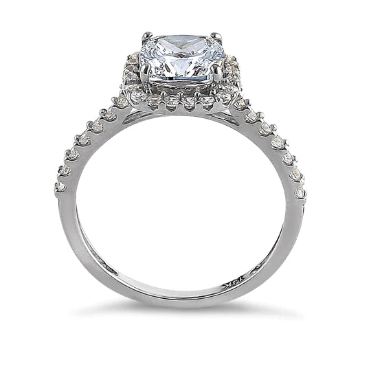 JB:ORZ132 Solid 14K White Gold Cushion Cut Halo CZ Engagement Ring