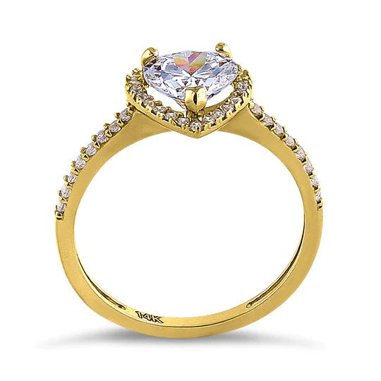 JB:ORZ125 Solid 14K Yellow Gold Heart Cut Halo CZ Ring