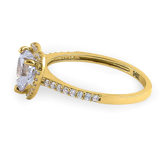 JB:ORZ125 Solid 14K Yellow Gold Heart Cut Halo CZ Ring