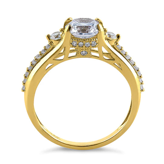 JB:ORZ158 Solid 14K Yellow Gold Triple Round Cut CZ Engagement Ring