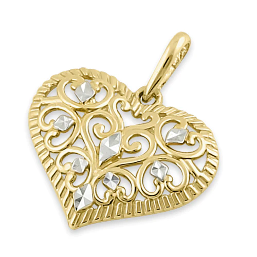 JB:OPP302 Solid 14K Yellow Gold Filigree Heart Pendant