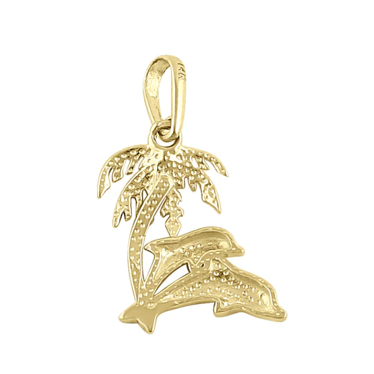 JB:OPP335 Solid 14K Yellow Gold Palm Tree and D...