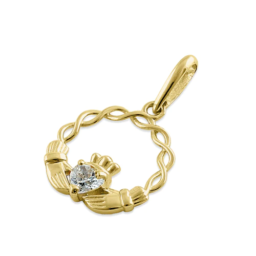 JB:OPZ018 All products Solid 14K Yellow Gold Claddagh CZ Pen...