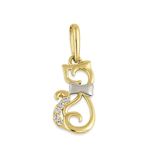 JB:OPZ047 All products Solid 14K Yellow Gold CZ Cat Pendant