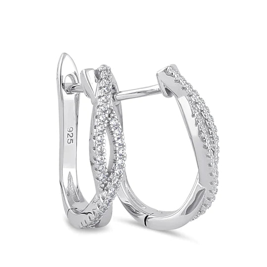 JB:SEZ891 Sterling Silver Clear CZ Twist Hoop Earrings
