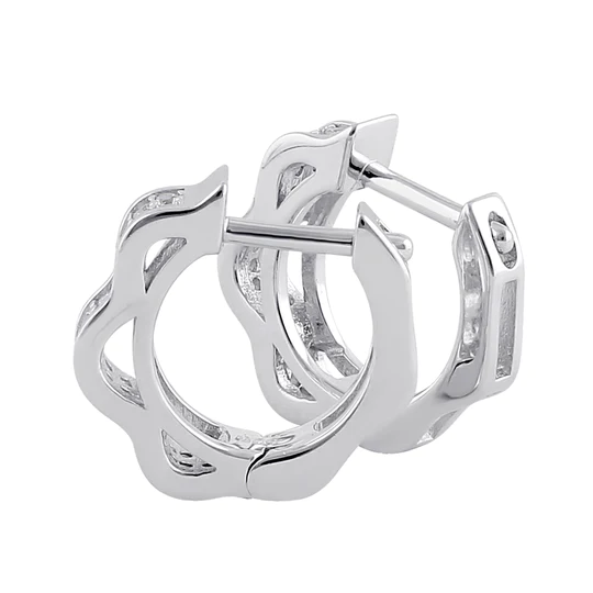 JB:SEZ893 Sterling Silver 8.0mm x 3.0mm Curvy Clear CZ Hoop Earrings