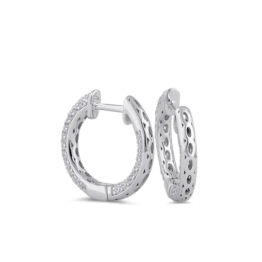 JB:SEZ816 Sterling Silver 12mm x 2.6mm Clear CZ Thin Cluster Hoop Earrings