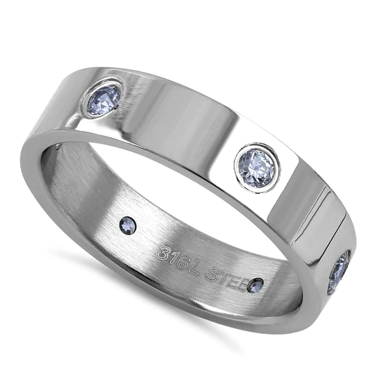 JB:TRK049 Stainless Steel CZ Band Ring