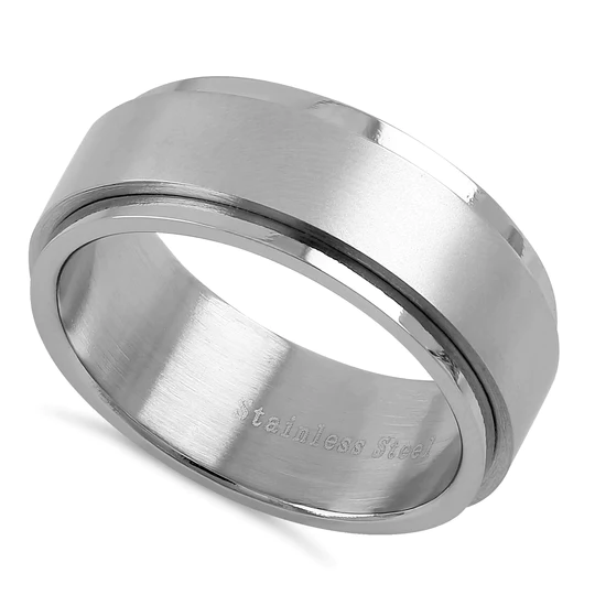 JB:TRK051 Stainless Steel 8mm Spinner Band Ring