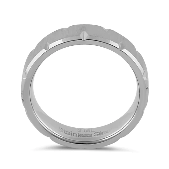 JB:TRP060 Stainless Steel Men's 6mm Brushed Diamond Cut Wedding Band