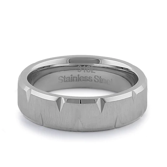 JB:TRP060 Stainless Steel Men's 6mm Brushed Diamond Cut Wedding Band