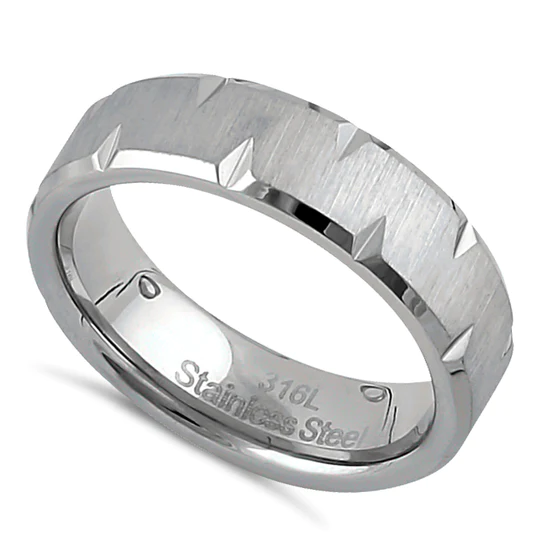 JB:TRP060 Stainless Steel Men's 6mm Brushed Diamond Cut Wedding Band