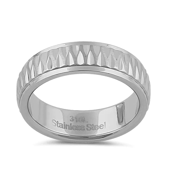 JB:TRP061 Stainless Steel Men's Diamond Cut Pattern Wedding Band