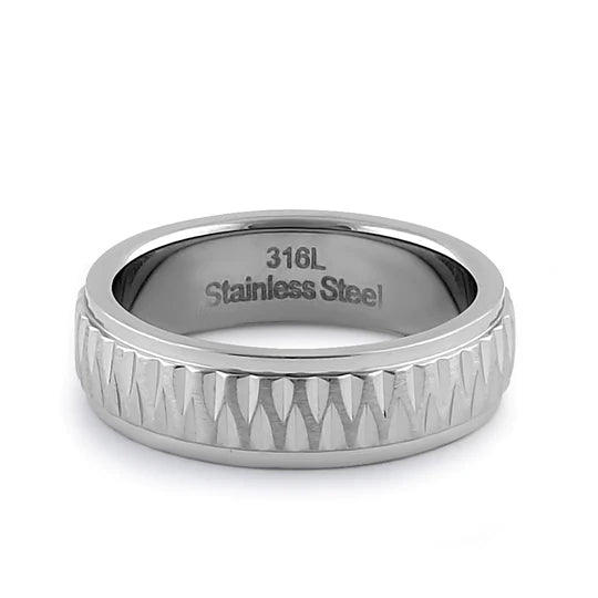 JB:TRP061 Stainless Steel Men's Diamond Cut Pattern Wedding Band