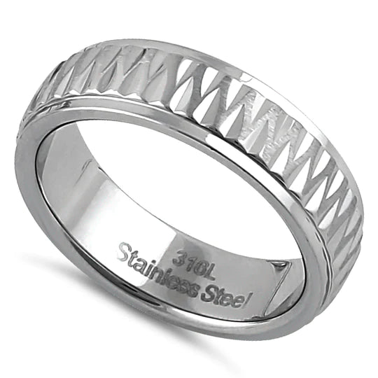 JB:TRP061 Stainless Steel Men's Diamond Cut Pattern Wedding Band