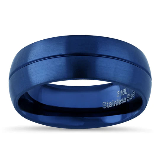 JB:TRP070 Blue Stainless Steel Blue Plated Groove Band Ring