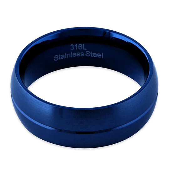 JB:TRP070 Blue Stainless Steel Blue Plated Groove Band Ring