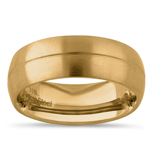 JB:TRP071 Stainless Steel Yellow Gold Plated Groove Band Ring