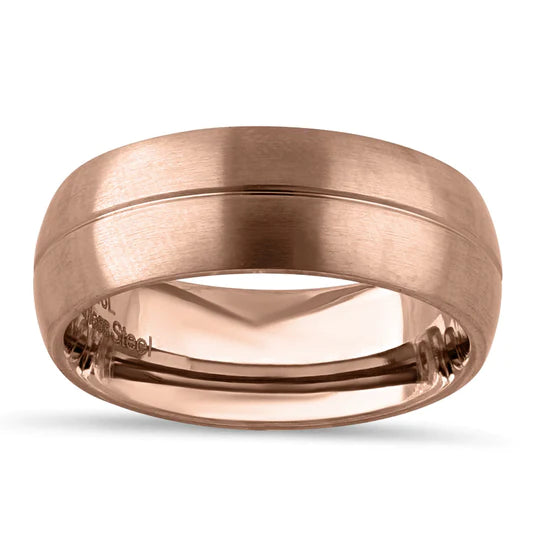 JB:073 Stainless Steel Rose Gold Plated Groove Band Ring